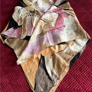 Hiroko Kapp 100 Silk Scarf in Pink and Tan. ~34” square
